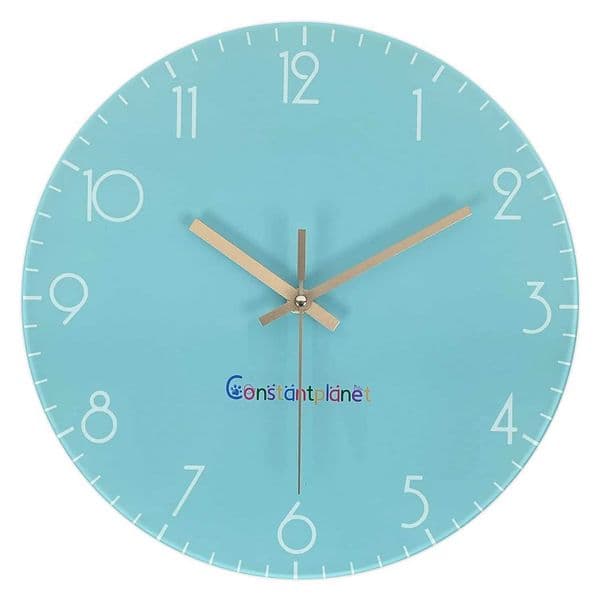 Casual Lake Blue Pattern Tempered Glass Wall Clock Living Room Bedroom Kitchen Home Decoration Wall Clock Silent Quartz Clock Holiday Gift M260325