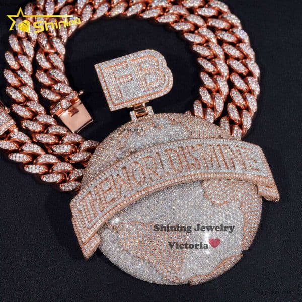Ice out VVS Moissanite Luxury Solid Silver 3 Wide Earth Hip Hop Jewelry Rock Custom Silicon Stone Moissanite Pendant C 38