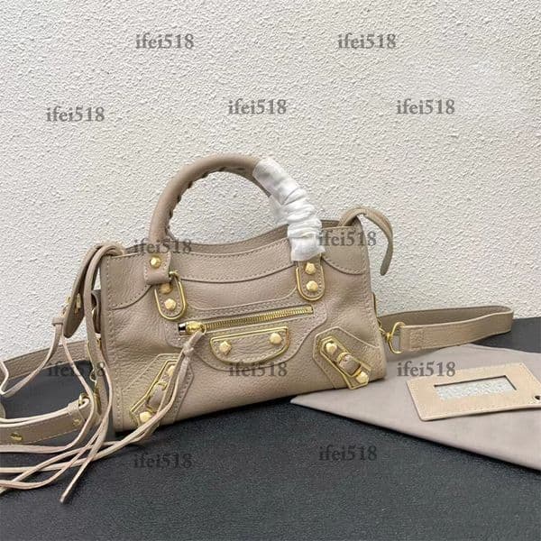 High-Quality Leather Motorcycle Handbag with Rivets and Vanity Mirror - Small City Bag