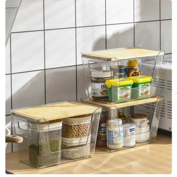 Luxury Home Desktop Storage Box Kitchen Countertop Seasoning Multifunctional Storages Bin Stackable Kitchen Storage With Bamboo Lid Y251126