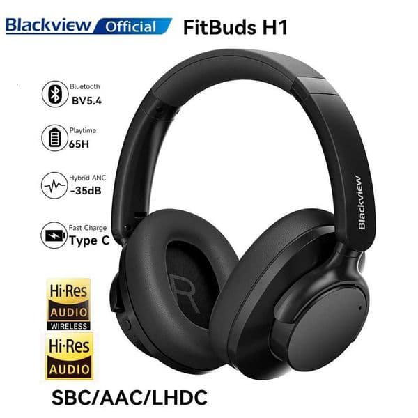 Blackview Fitbuds H1 Hybrid Active Noise Cancelling Headphones 54 Hi-Res Audio Over Ear Wireless Headset ANC With MicM251126
