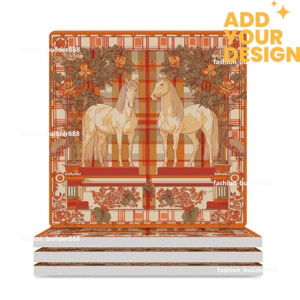 Custom H Designer Coasters Set of 6 Coasters for Drinks Luxury Horse Ceramic Drink Coaster for Tabletop Protection Coffee Table Decor Ideal for Warming Gifts H53