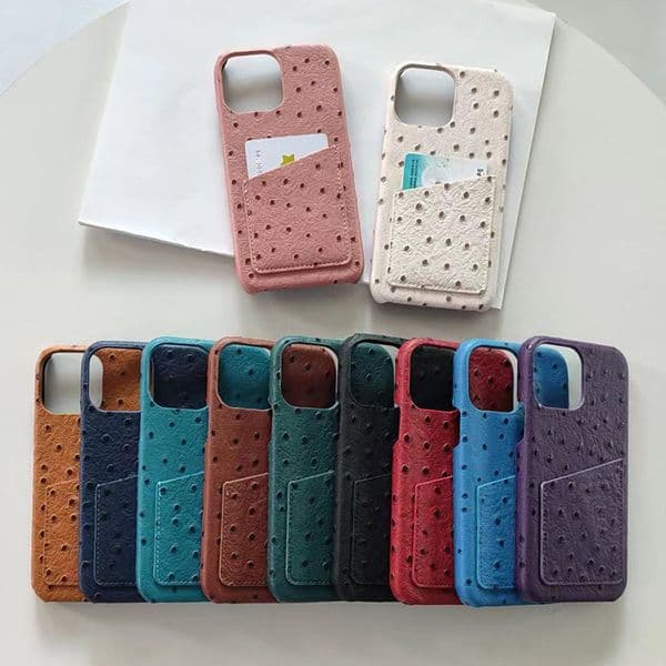 card pocket phone case for iPhone 16 15 14 13 Pro 12 11 Max plus 16pro ostrich texture 16promax phone case 15pro 15promax cover hard 14pro 14promax 12promax 13pro shell
