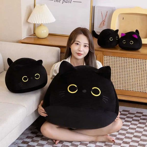 New Cartoon High Quality Round Ball Black Cat Plush Doll Cuddly 4 Size Plushie Stuffed Toy Stuffed Animal Doll Cute GiftT251126