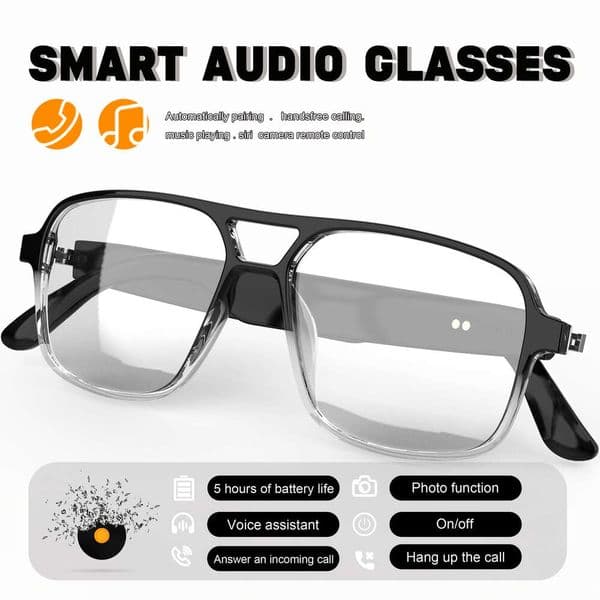 New Fashion Smart Model Uf-18, Photochromic Lens Under Sunlight, Auto Pairing, Dual Speakers, Touch Controls - Multi-Functional Audio Glasses Men Women,