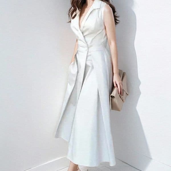2025 Spring New Fashionable and Elegant Solid Color Slimming V-neck Sleeveless Dress
