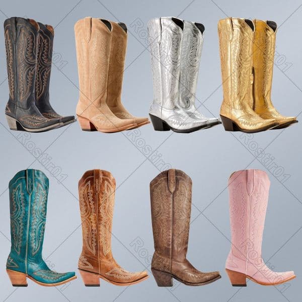 designer boots embroidery boots Long barrel dermis shoes autumnwinter womens european american pointed thick high heel tube large western zipper cowbo e8cF#