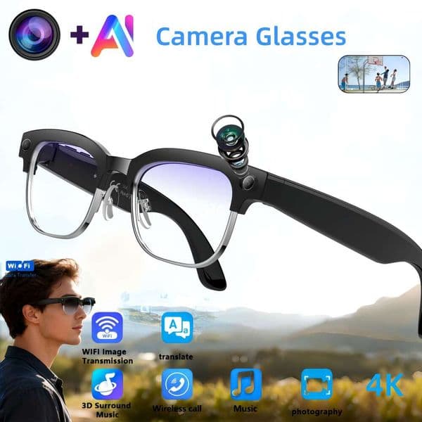 New 8Mp HD Camera With 1080P Anti-Shake Video/Photo, Real-Time App Translation Photochromic, Voice Assistant, Hi-Fi Audio Dual Speaker Noise Cancellation, AI