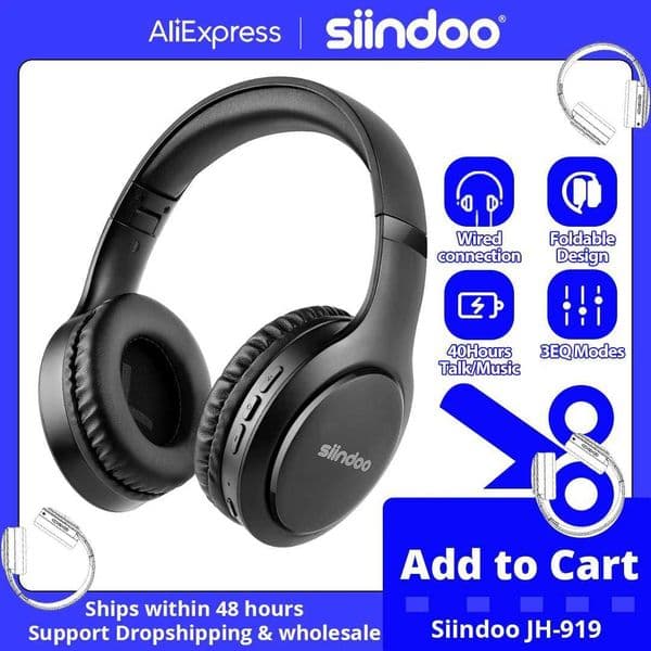 Siindoo JH-919 Wireless Foldable Headphones Stereo Earphones Super Bass Noise Cancelling With Mic Headset For MobileM251126