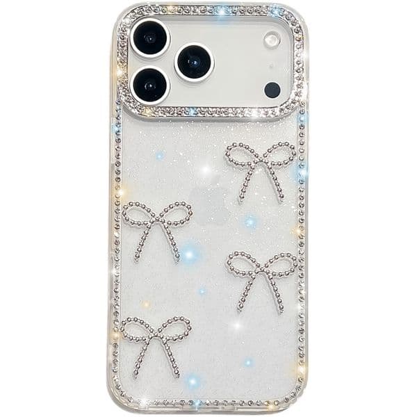 iPhone 17 Pro Max Edge Drill Bowknot Phone Case Compatible with Apple 16 Transparent Protective Case