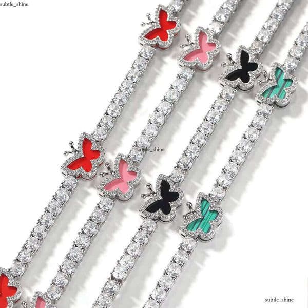 Fast Delivery Butterfly Tennis Chain IGI Bracelet Luxury Hip Hop Rapper Jewelry Women 4mm VVS Moissanite Heart Resin Necklace