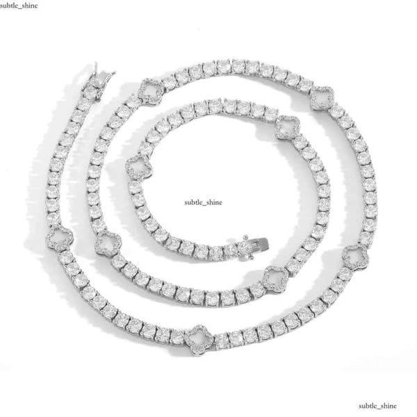 Men's Ice-Cold VVS Moissanite Chain Black Clover Flower GRA Design Luxurious Hip-Hop Fashion Statement Necklace Gift