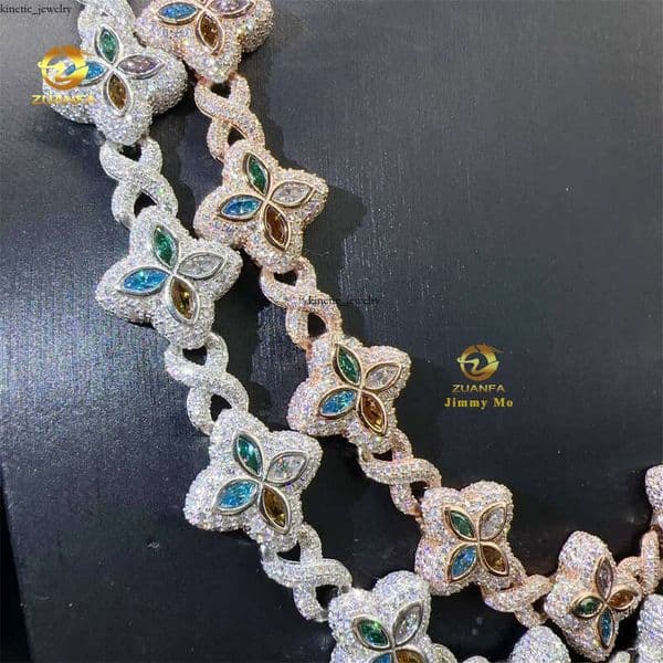New Luxury Men's Rapper Style Jewelry Iced Hip Hop VVVS1 Fancy Moissanite Diamond Four Infinity Miami Cuban Link
