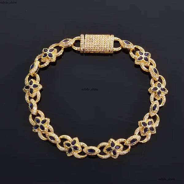 NUOYA 11mm Flip Button IGI Chain Four-Leaf Clover Eye Infinity Gold-Plated Iced VVS Moissanite Hip-Hop Bracelet
