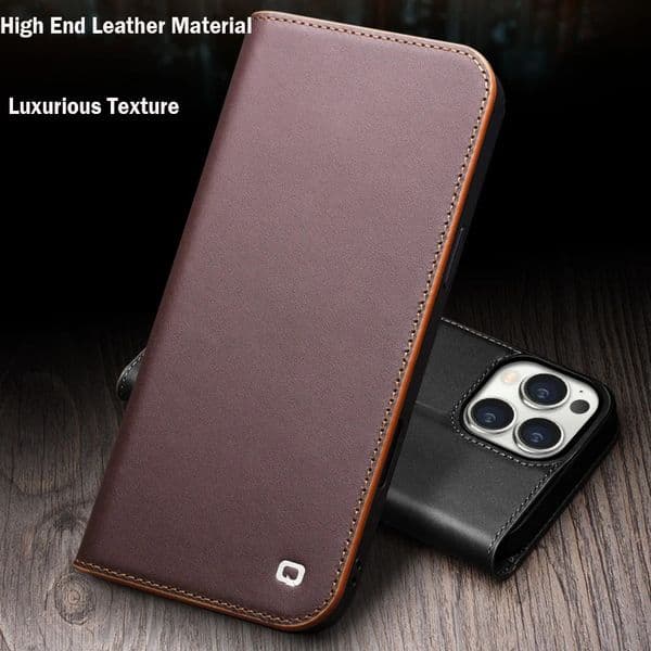 QIALINO Genuine Leather Flip Case for iPhone 17 Plus Handmade Fashion Cover with Card Slots for iPhone 16 15 14 13 Pro Max 17Air 251121
