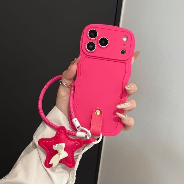 Solid Color Wave iPhone 17 Pro Max Star Lanyard Phone Case Compatible with Apple 16 Pro Skin Feel Liquid 14