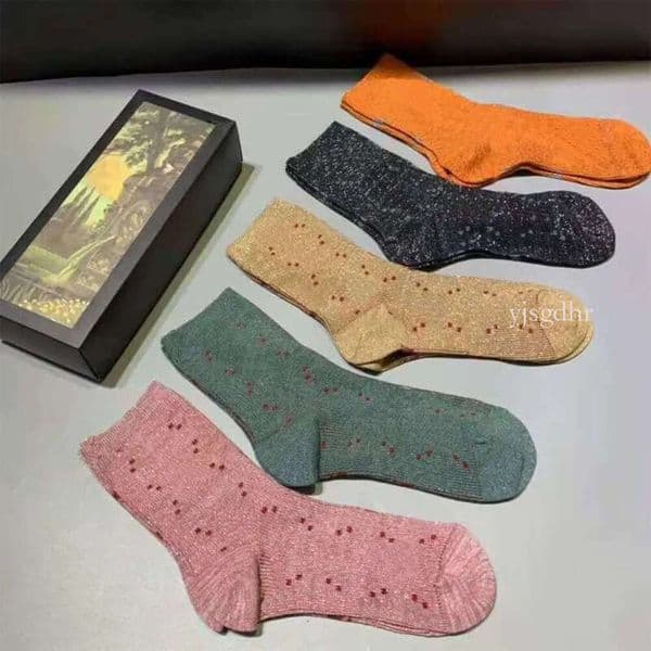 Gu Classic Letter Socks For Men Women Stocking Fashion Ankle Sock Casual Knitted Cotton Candy Color Letters Printed 5 Pairs/Lot Come With Box I