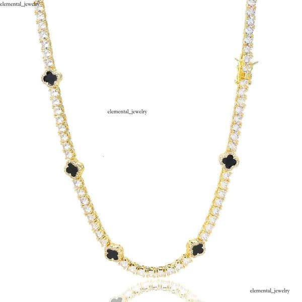 VVS Moissanite Women's Exquisite S925 Silver Silicon Stone Custom Chain 4mm Clover Necklace Fashion Hip-Hop Style Gift df