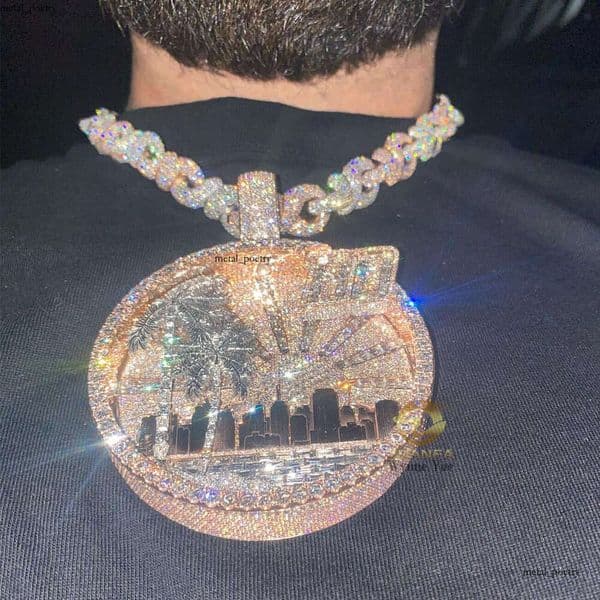 Hip-Hop Bussdown Palm Tree Slice Baguette VVS Moissanite Custom Rapper Iced Out Letter Pendant Jewelry CZ
