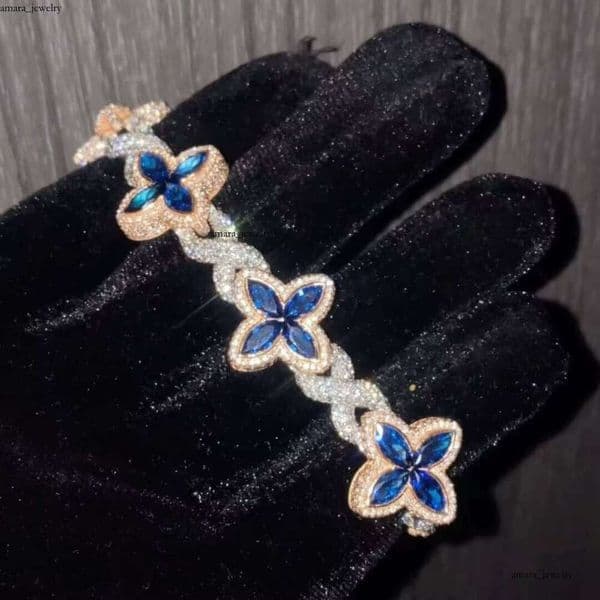 Charming Colorful Marquise Eye VVS IGI Moissanite Four-Leaf Three-Leaf Clover 925 Silver Cuban Chain Men's Women's Jewelry Bracelet Bangle