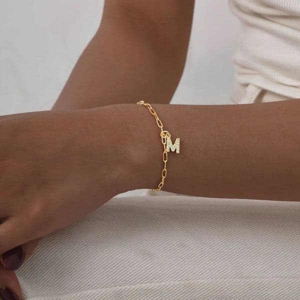Vnox 26 Letters Charms Bracelet For Women Men Stainless Steel Dainty Zircon Inlay Pendant Adjustable Chain Female Accesorios 251125