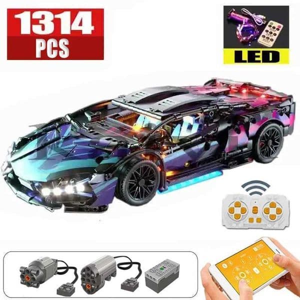 1314PCS Black Purple Lamborghinised Sian Sport Car Building Blocks Assemble Racing Vehicle Bricks Toys Birthday Gift For Kid BoyT251126