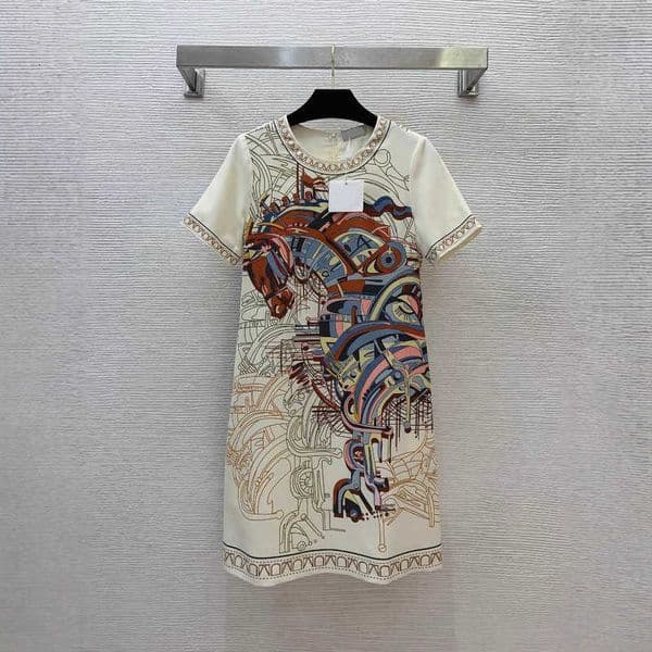Basic & Casual Dresses designer 2025 new printed casual short sleeved animal horse head pattern dress for woman