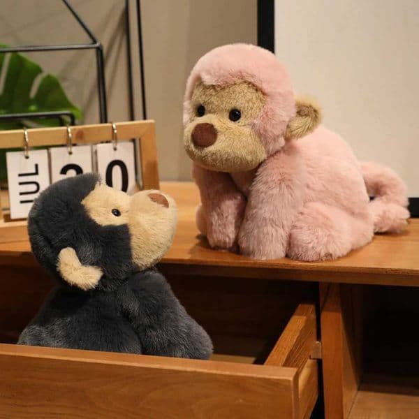 Kawaii Fluffy Brown Monkey Plush Toys Naughty Stuffed Forest Animal Grey Monkey Soft Dolls With Small Black Eyes Birthday GiftsT251126
