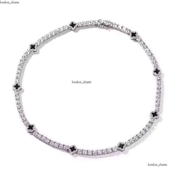 VVS Moissanite Fashion Lucky Clover Black Tennis Chain Hip Hop Jewelry Custom Necklace for Men and Women