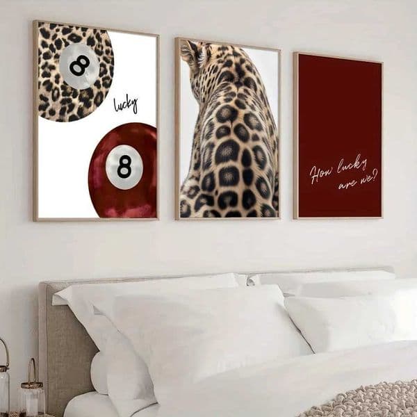 3pcs/set Lucky No 8 Ball Leopard Cheetah Canvas Print How Lucky We Are Quote Wall Art Poster for Modern Living Room Home Decor Y251126