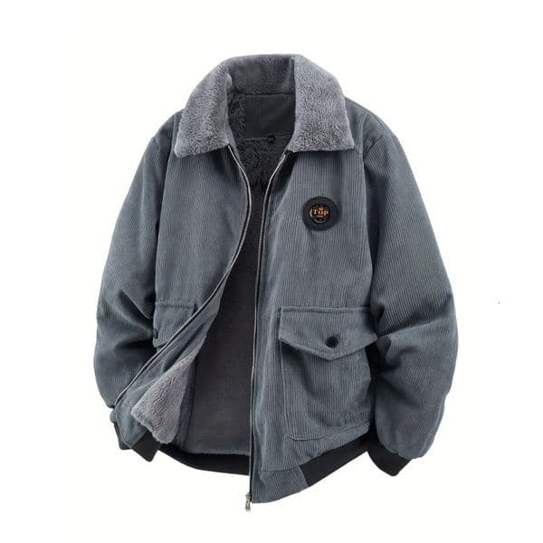 Mens retro style fleece corduroy jacket - Casual Stand CollarZipperLong Sleeve Autumn Winter Style 251125