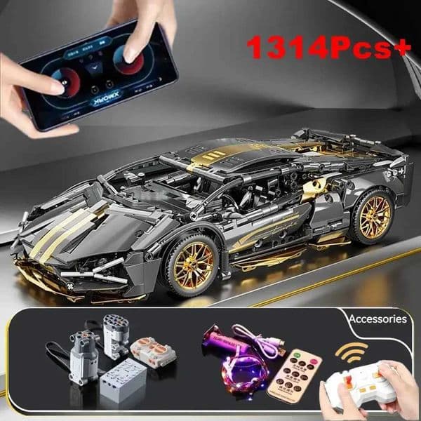 1314Pcs Technology 114 Black gold Supercar racing building blocks assembled brick car toy gift for boys birthday presentT251126