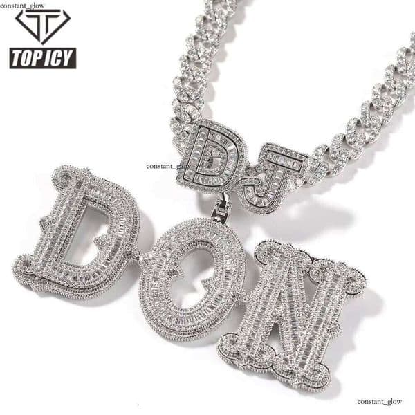 Ice out VVS Moissanite Name Pendant Chain with Hip-Hop Icy Straight Hook Baguette Necklace 92