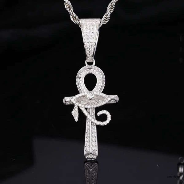 Iced Out VVS Moissanite Moissanite Pendant, 925 VVS 14k Sterling Silver Ankh Cross 18k Necklace Chain GRA PASS for 10k Men Hip Hop Rock Rapper Jewelry 4