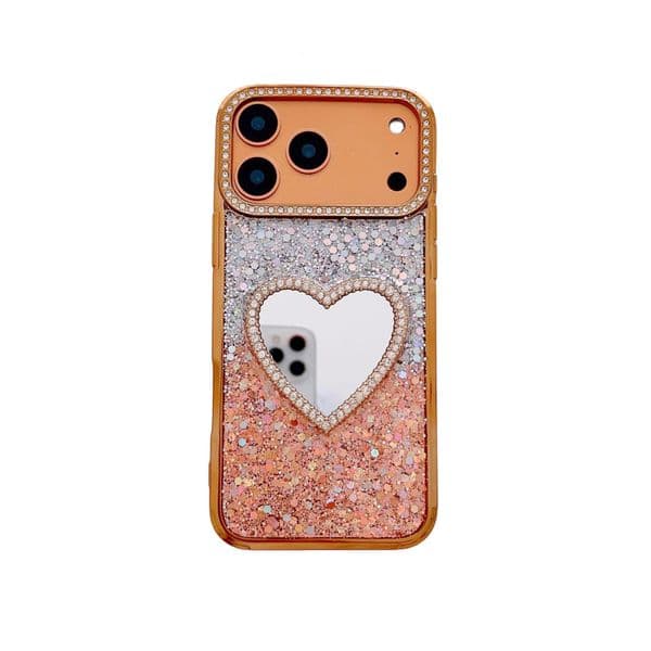 Gradient Glitter Phone Case Suitable for iPhone 17 Pro Max Heart Mirror Shockproof Cover iPhone 16/15/14 Pro