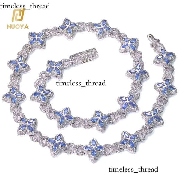 NUOYA Hip Hop Silver Gold Plated Iced Out VVS Moissanite Flower Cross Four Leaf Clover Infinity Miami Cuban Link Necklace for Men Women