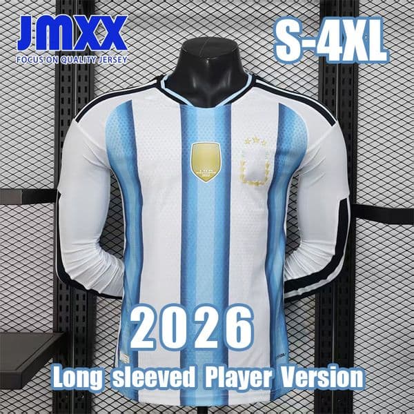 XXXL 4XL JMXX 26 27 Argentines Soccer Jersey Long Sleeve Player Version Home Away Third Pre Match Mens Uniform Man Football Shirt 2026 2027