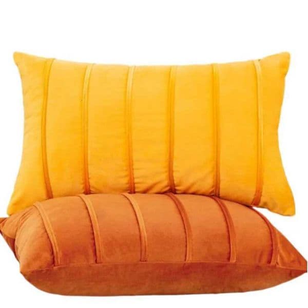 Orange Yellow Velvet Pillow Cover 30x50cm 45x45cm 50x50cm Stripe Pleated Rustic Cushion Case Luxury Decorative Pillowcases W251126
