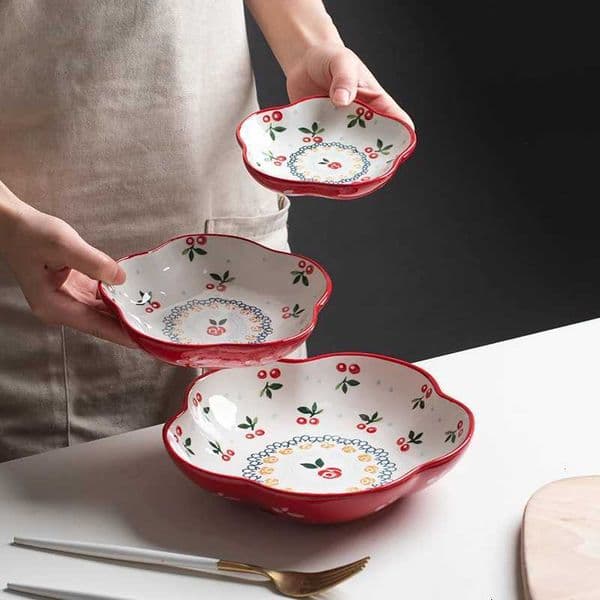 Creative lace plate ceramic tableware deep plate vegetable plate household dessert plate salad plate cake 6-inch plate H251126