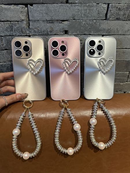 comes with lens film phone case for iPhone 16 15 14 13 Pro 12 11 Max plus 16pro electroplating 16promax phone case pearl love 15promax 15pro cover 14promax 13pro shell