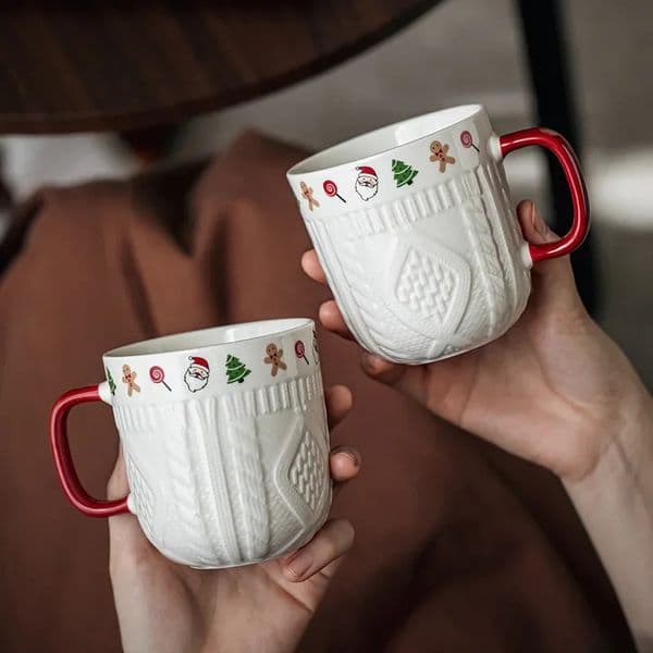 2PcsSet Couple Cup High Value Embossed Cup Ceramic Mug Cup Christmas Valentines Day Year Gift Woman YUZI 251126