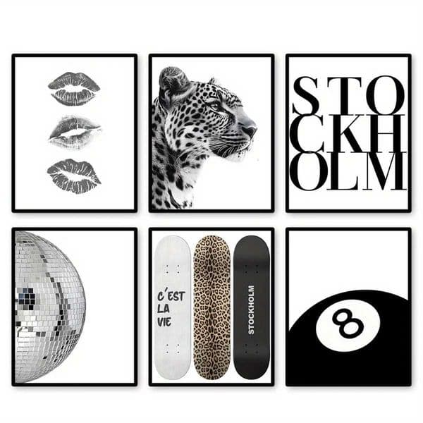 6pcs/set Retro Leopard Cheetah Abstract Canvas Print Poster Y2k Chic Modern Minimsm Art Prints Living Room Home Decor Poster Y251126