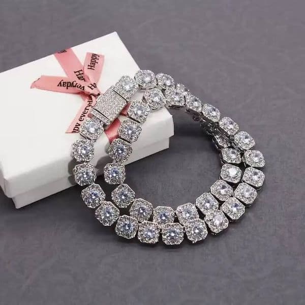 Hot Sale Bling Choker Necklace 925 Silver VVS Round Brilliant Cut Moissanite Hip Hop Jewelry Ice Out Cuban Link Chain Neck