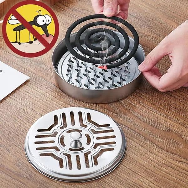 Mosquito Coils Holder Stainless Steel Mosquito Coil Box with Cover Round Mosquito Coil Tray Easy To Clean Anti-Mosquito Supplies 250427