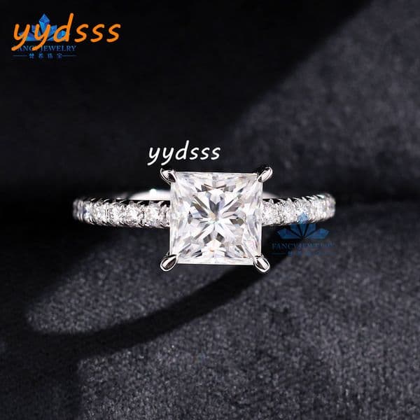 Luxury 14K Solid Gold Womens Engagement Wedding Ring 1.5CT 6*6mm Princess Cut VVS Diamond Halo Moissanite 6*6mm Cushion Diamond