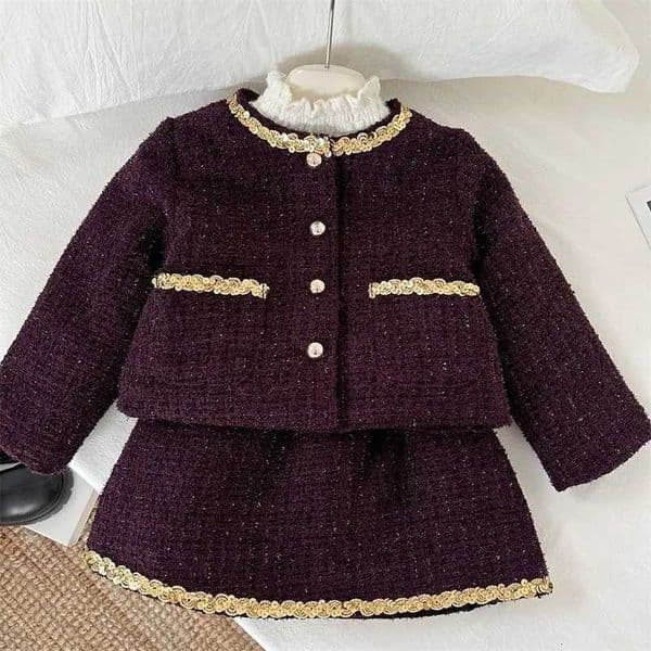 New Little Girl Autumn/Winter Fragrant Sle Clothing Set for Children Fashionable and Slish Short Skirt Two Piece SetXJ251127