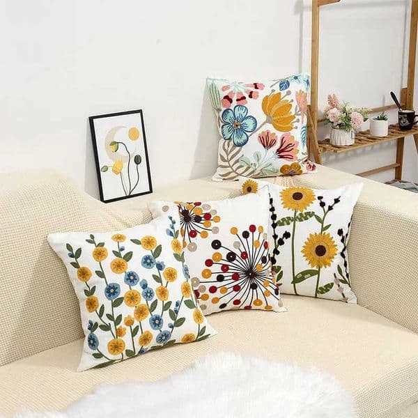 Sofa Home Decor Cushion Cover Canvas Towel Embroidered Floral Pillow Cover Rustic Throw Pillow Cover for Living Room DecorativeW251127