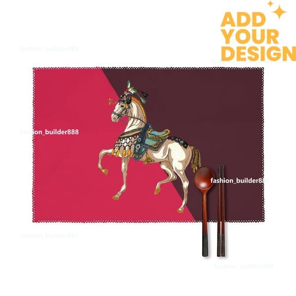 Custom H Waterproof and wipeable Horse Luxury Placemats Set of 6 12x18 Inch Holiday Table Mats for Party Kitchen Dining Decoration H1