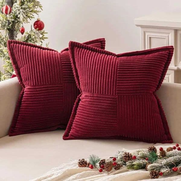 Christmas Corduroy Throw Pillow Covers Boho Decorative Red 1818 InchSuper Soft Pillowcase Cozy Striped Texture Cushion CoverW251127
