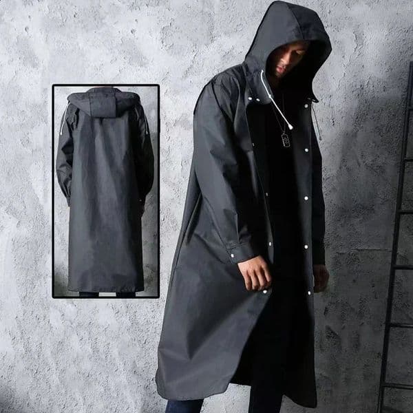 Men Hiking Jackets Black Raincoat Hooded Fashion Adult Waterproof Long Raincoat Outdoor Bike Motorcycle Cycling Fishing Raincoat 250421BJ